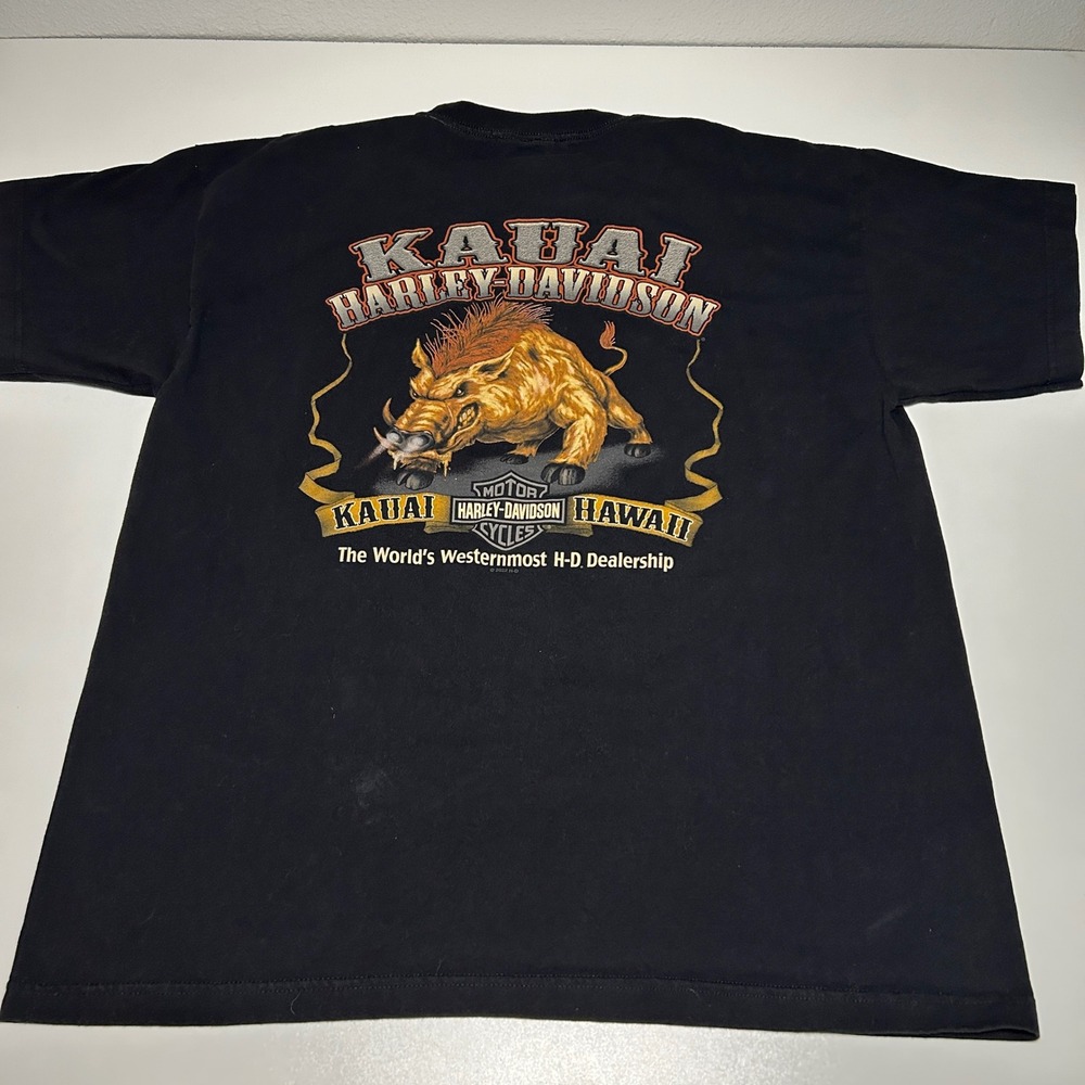 Vintage Harley Davidson Kauai Hawaii T Shirt 2XL Black Boar Made in USA 2002